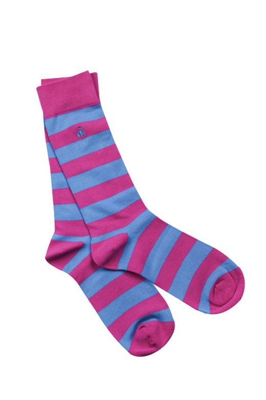 blue and pink mens bamboo socks by Swole Panda