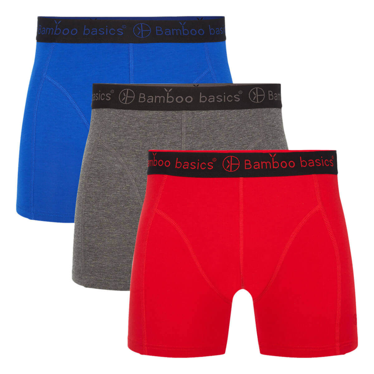 Bamboo Boxer Shorts in Blue Grey Red 3 pack by Bamboo Basics Bamboofeet