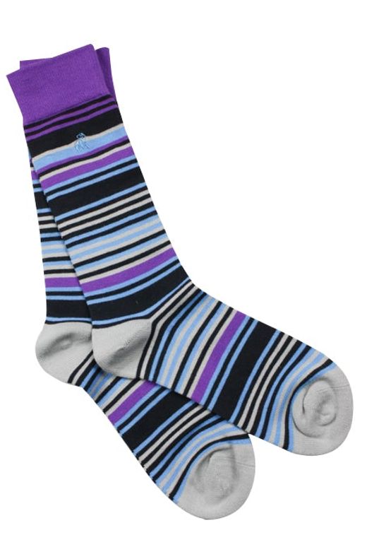 Purple and Blue Narrow Striped Bamboo Socks by Swole Panda