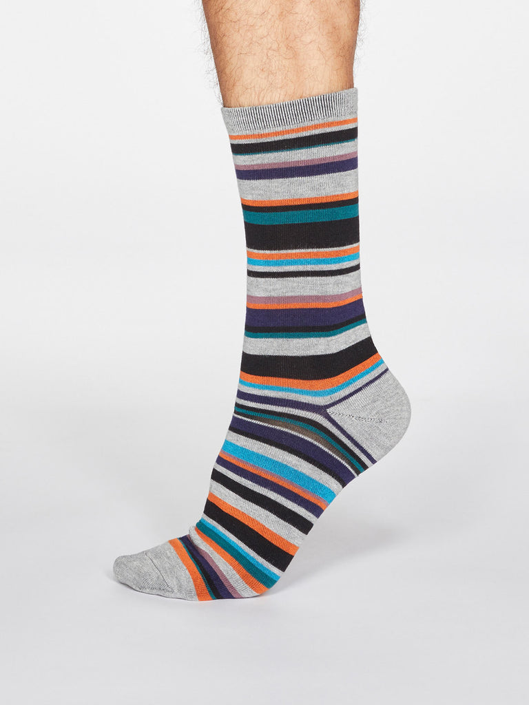 Braxton Striped Bamboo and Organic Cotton Blend Socks in Grey Marle by Thought-bamboofeet