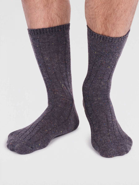 Front view of super soft premium quality wool socks in grey with multic-coloured specks