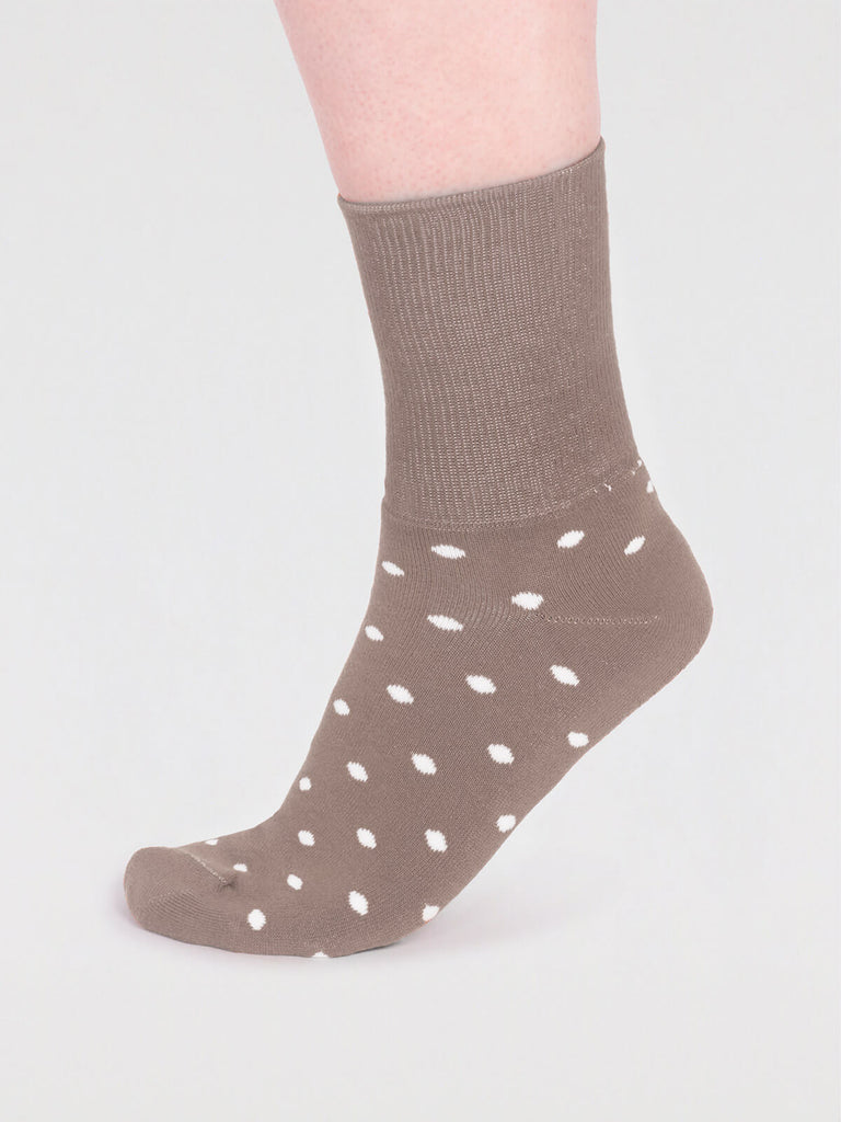 Olive green grey thick organic socks with white polka dots