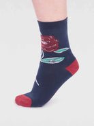 Navy socks with rose pattern