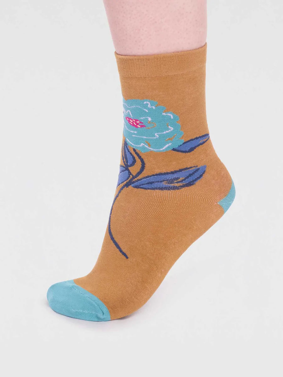 Yellow Floral Print Socks by Thought, Size 4-7 | Bamboofeet