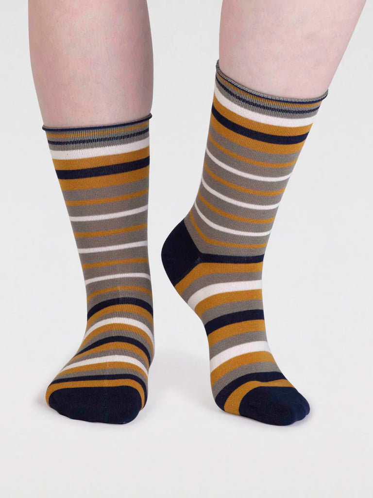 Orange, White, Beige and black striped organic cotton and bamboo sock by thought