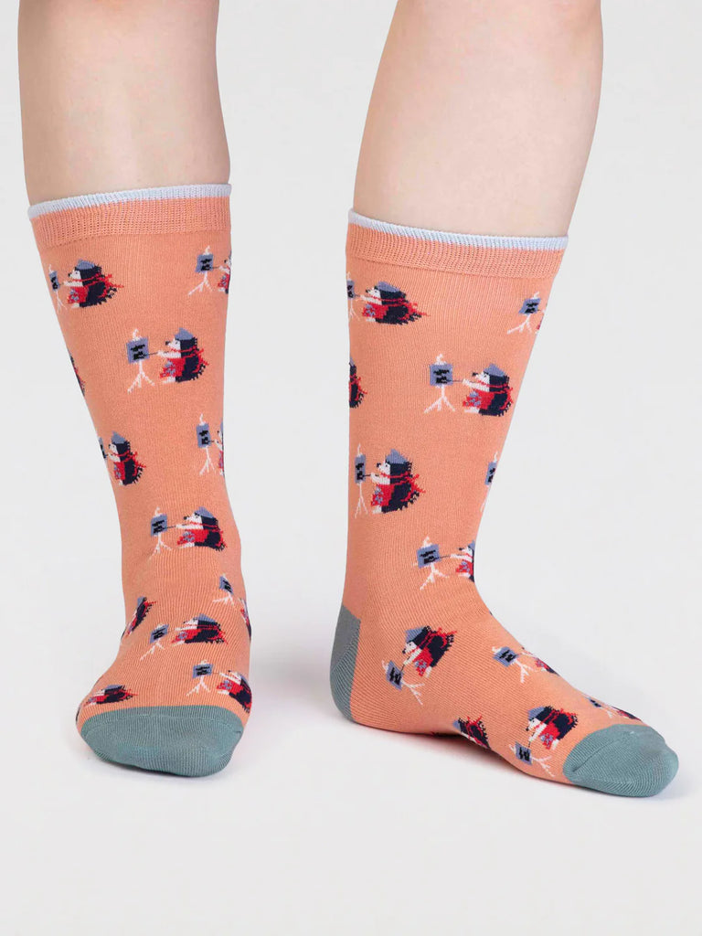 Imena Bamboo Animal Socks in Peach Orange by Thought | Bamboofeet