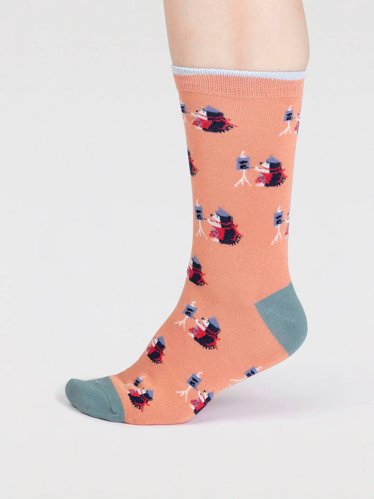 Imena Bamboo Animal Socks in Peach Orange by Thought | Bamboofeet