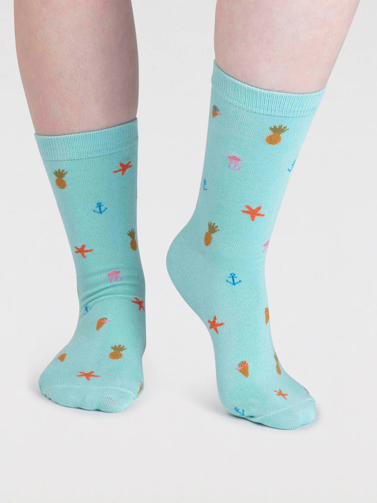 Willa Bamboo Seaside Socks in Deep Mint by Thought | Bamboofeet
