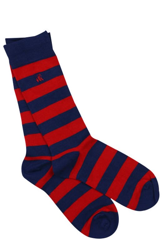 navy and red stripe men's bamboo socks