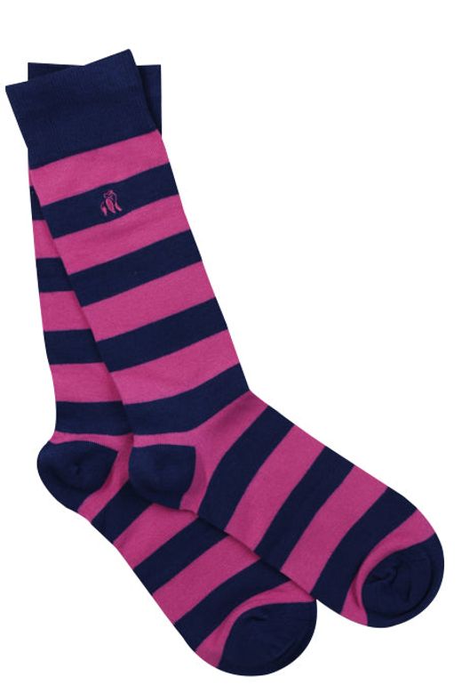 pink and navy striped bamboo socks by Swole Panda