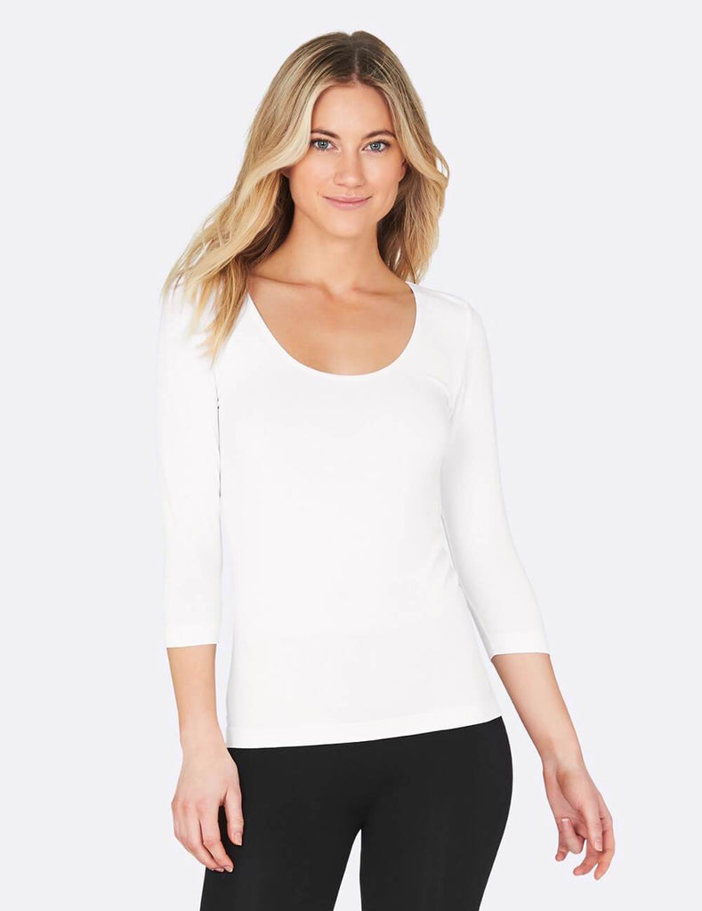 Boody Bamboo Scoop Neck Top with 3/4 Length Sleeve in Black or White-bamboofeet