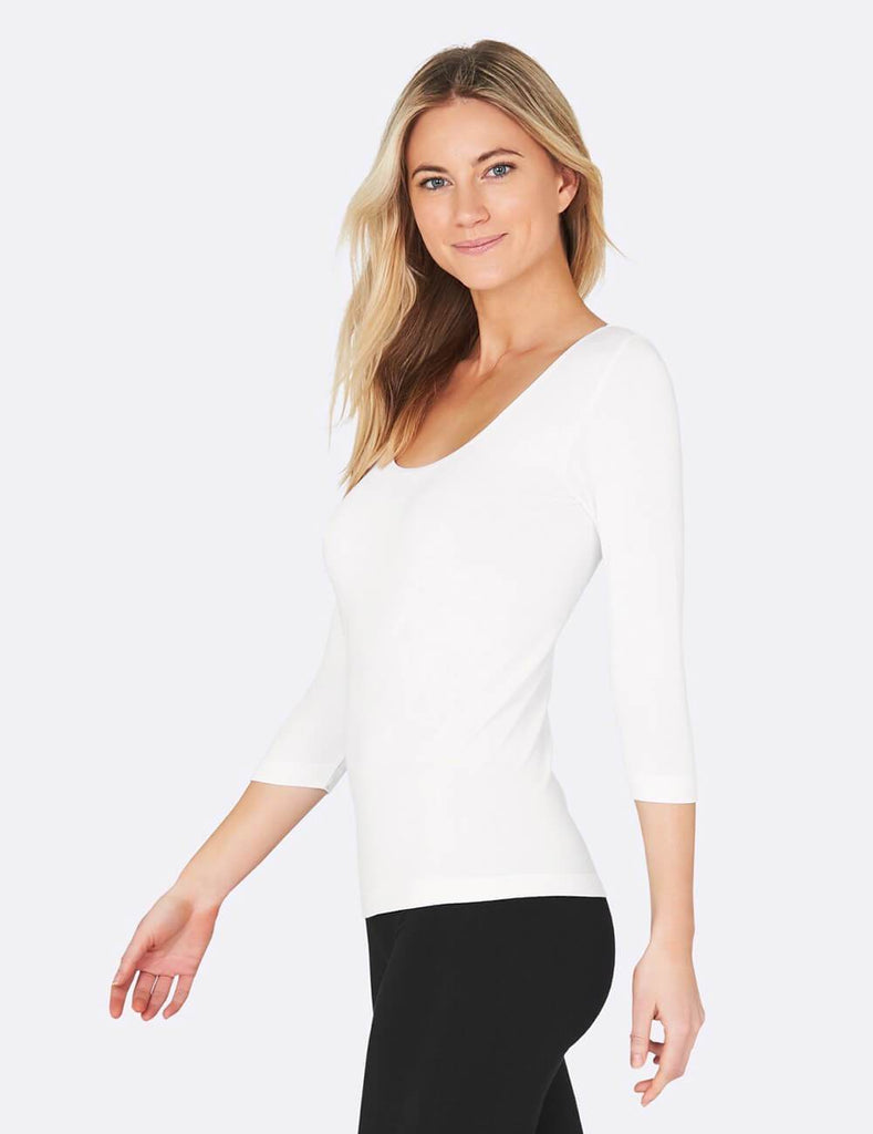 Boody Bamboo Scoop Neck Top with 3/4 Length Sleeve in Black or White-bamboofeet