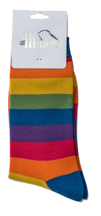 Thick Striped Rainbow Print Bamboo Socks by Mr Heron, Size UK 7-11-bamboofeet