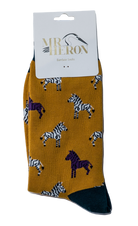 Zebra Print Bamboo Socks in Mustard by Mr Heron, Size UK 7-11-bamboofeet