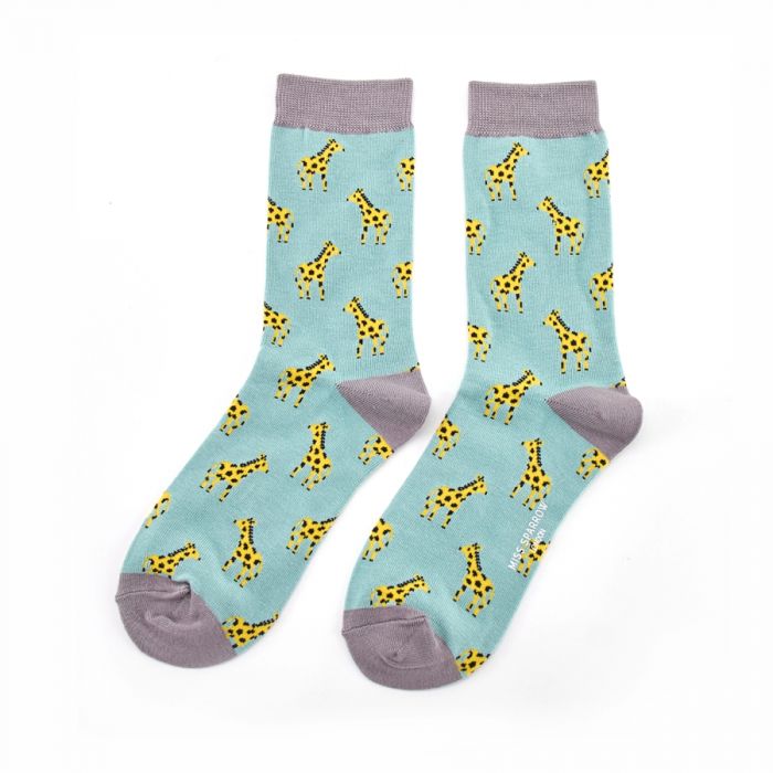 Little Giraffe Bamboo Socks in Duck Egg by Miss Sparrow Size UK 4 7
