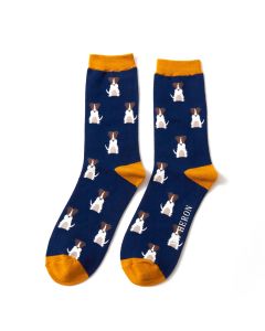 Mini Jack Russel Bamboo Socks in Navy by Mr Heron, Size UK 7-11-bamboofeet