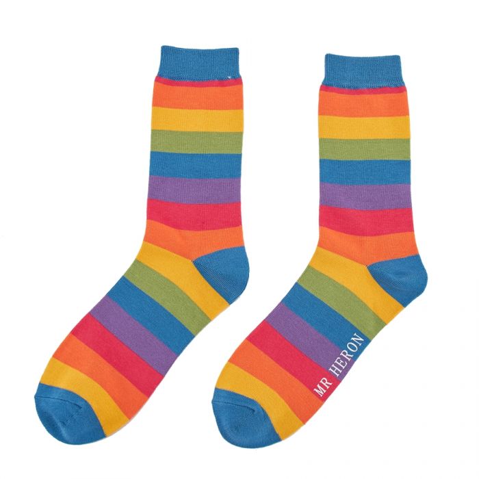Thick Striped Rainbow Print Bamboo Socks by Mr Heron, Size UK 7-11-bamboofeet