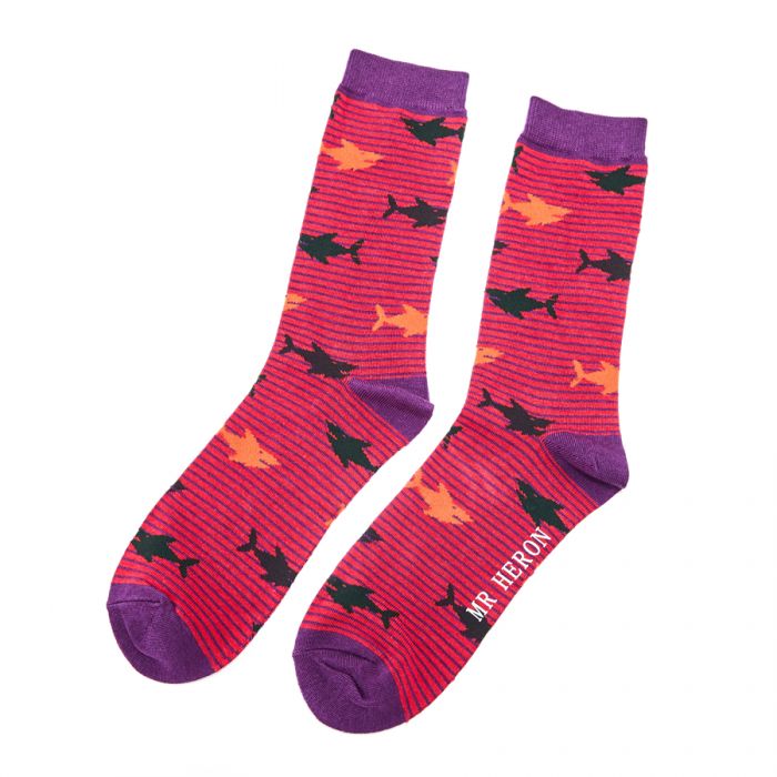 Shark Bamboo Socks in Red by Mr Heron, Size UK 7-11-bamboofeet