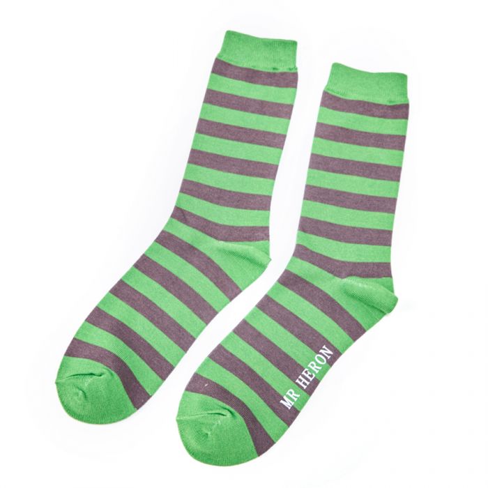 Striped Bamboo Socks in Green by Mr Heron, Size UK 7-11-bamboofeet