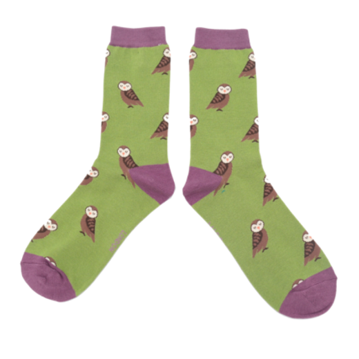 Cute Owls Bamboo Socks in Green by Miss Sparrow