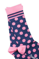 navy and pink polka dot bamboo socks by Swole Panda