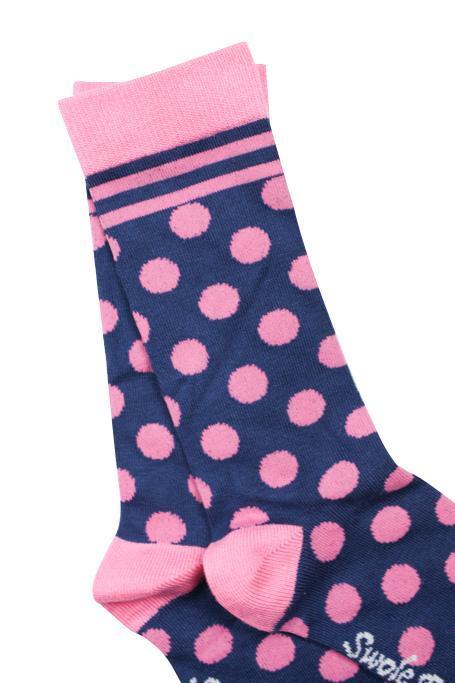 navy and pink polka dot bamboo socks by Swole Panda