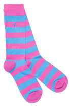 Pink and blue thick striped swole panda bamboo sock