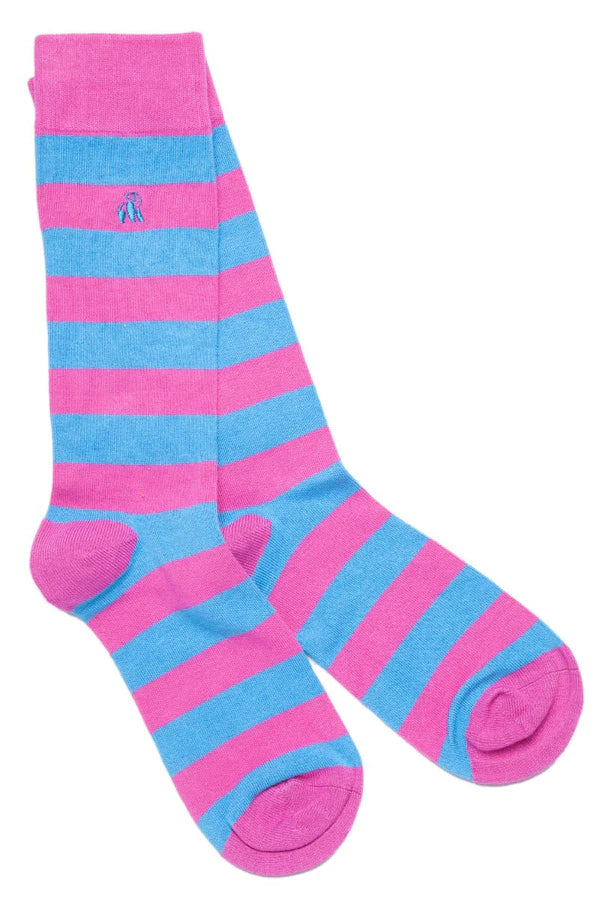 Pink and blue thick striped swole panda bamboo sock