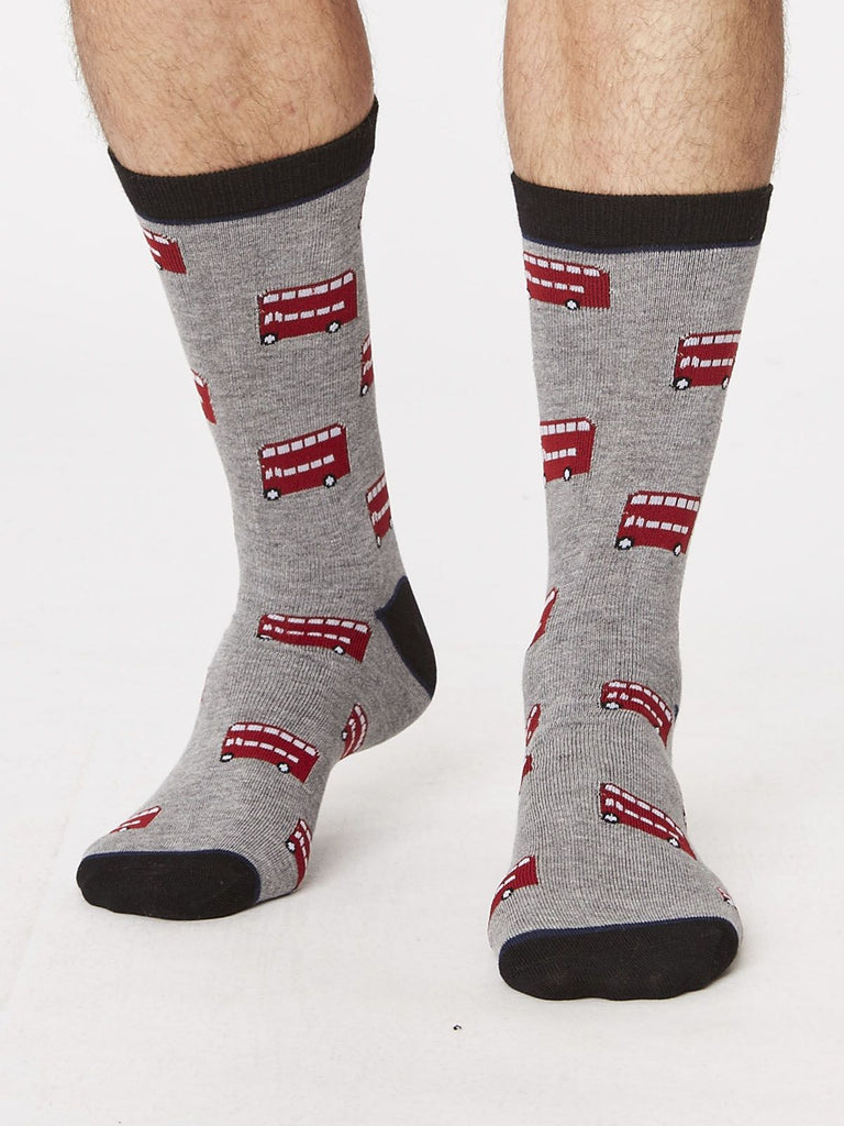 London Bus Bamboo Socks in Walnut Grey by Thought, Size 7-11-bamboofeet