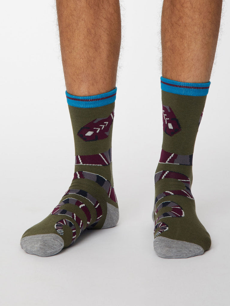 Serpent Bamboo Snake Socks in Khaki Green by Thought, Size 7-11-bamboofeet