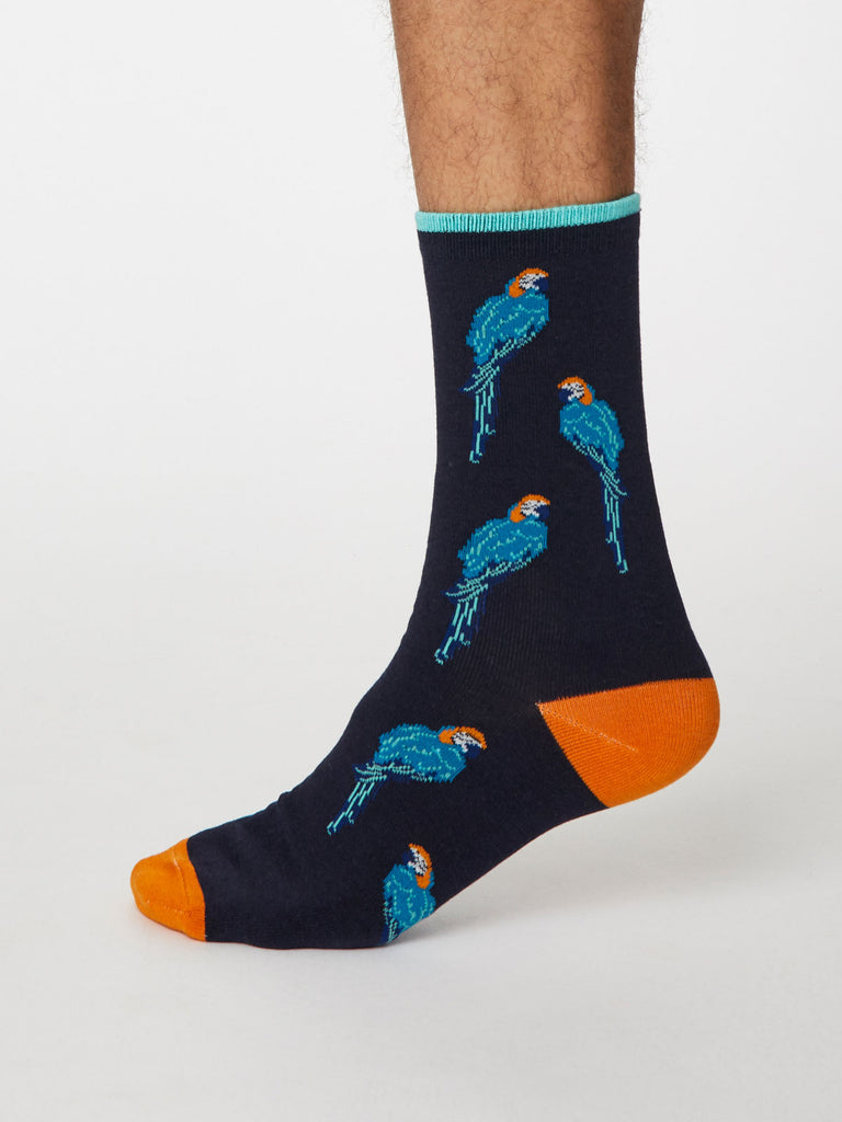Pappagallo Bamboo Parrot Socks in Dark Navy by Thought, Size 7-11-bamboofeet