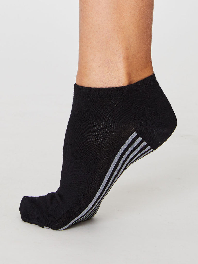 Solid Jane Plain Bamboo Trainer Sock in Black by Thought, Size 4-7-bamboofeet