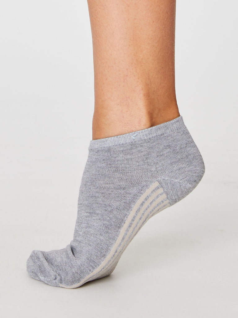 Solid Jane Plain Bamboo Trainer Sock in Mid Grey Marle by Thought, Size 4-7-bamboofeet
