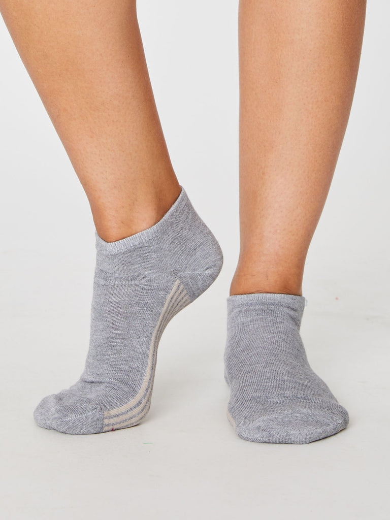 Solid Jane Plain Bamboo Trainer Sock in Mid Grey Marle by Thought, Size 4-7-bamboofeet