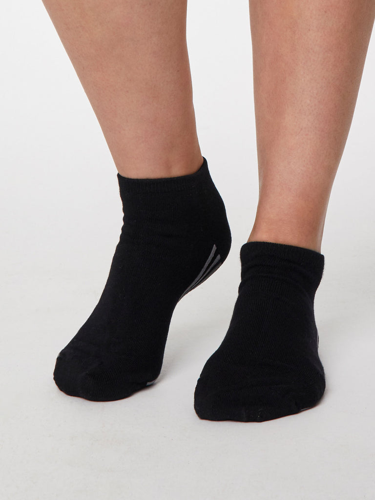 Solid Jane Plain Bamboo Trainer Sock in Black by Thought, Size 4-7-bamboofeet
