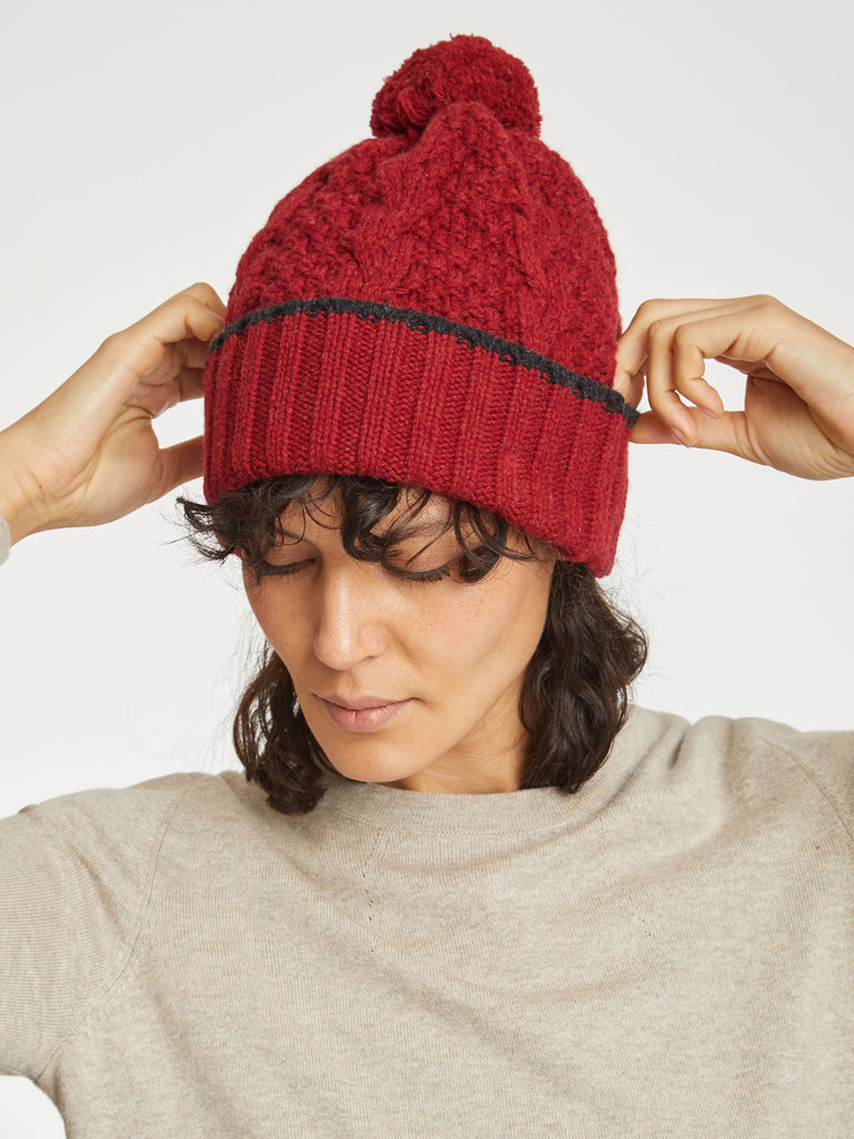Jordunn Wool Beanie Hat in Redcurrant Red by Thought-bamboofeet