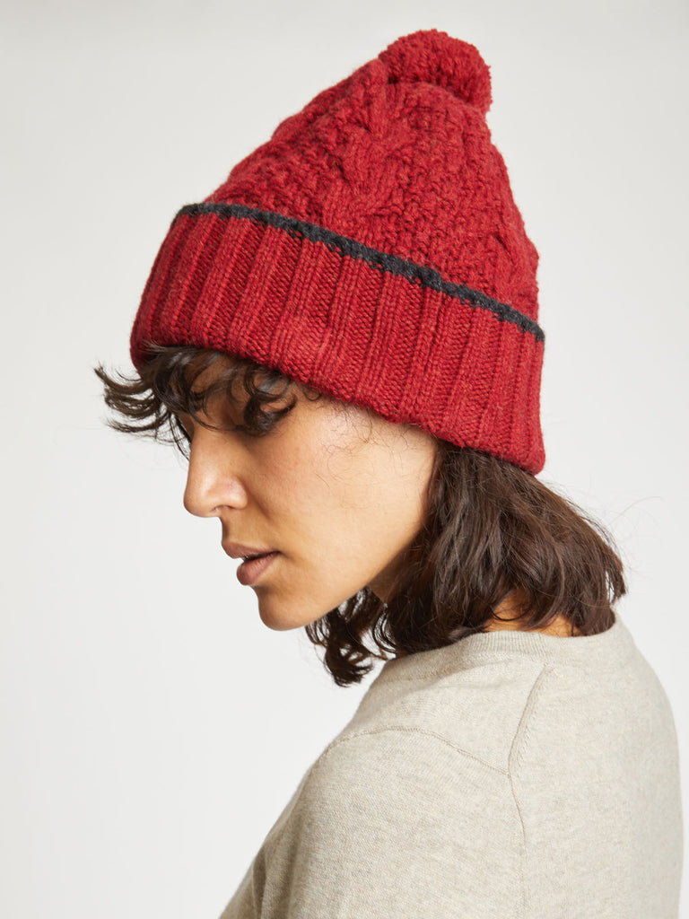 Jordunn Wool Beanie Hat in Redcurrant Red by Thought-bamboofeet